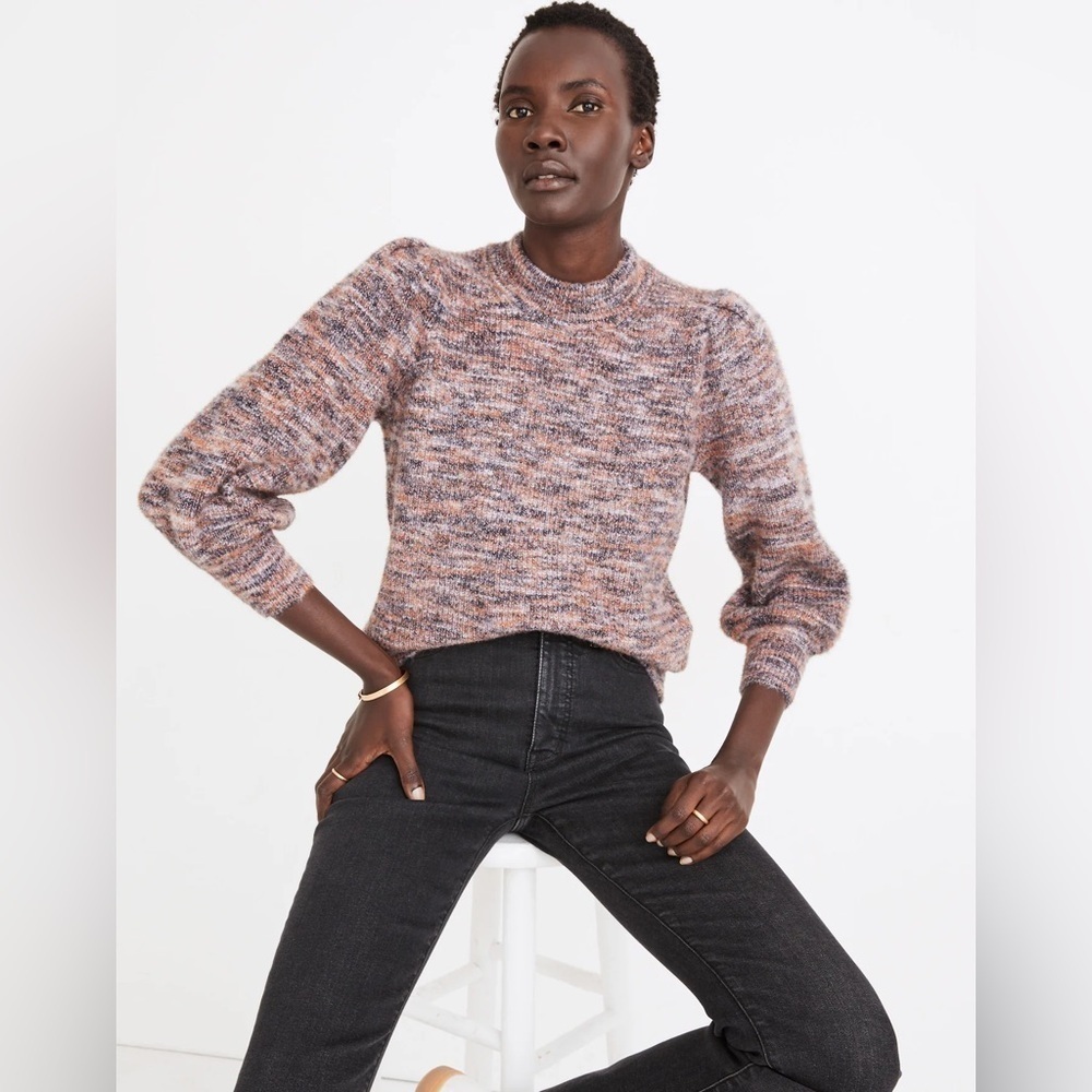 Madewell Space-Dyed Eaton Puff-Sleeve Pullover Sweater
